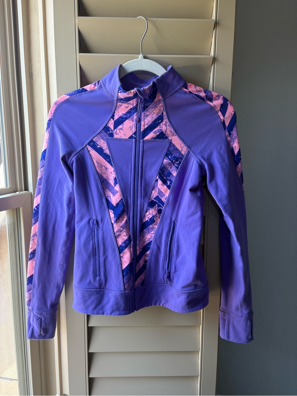Ivivva Girls Purple Zip-Up Jacket with Pink Chevron Panels